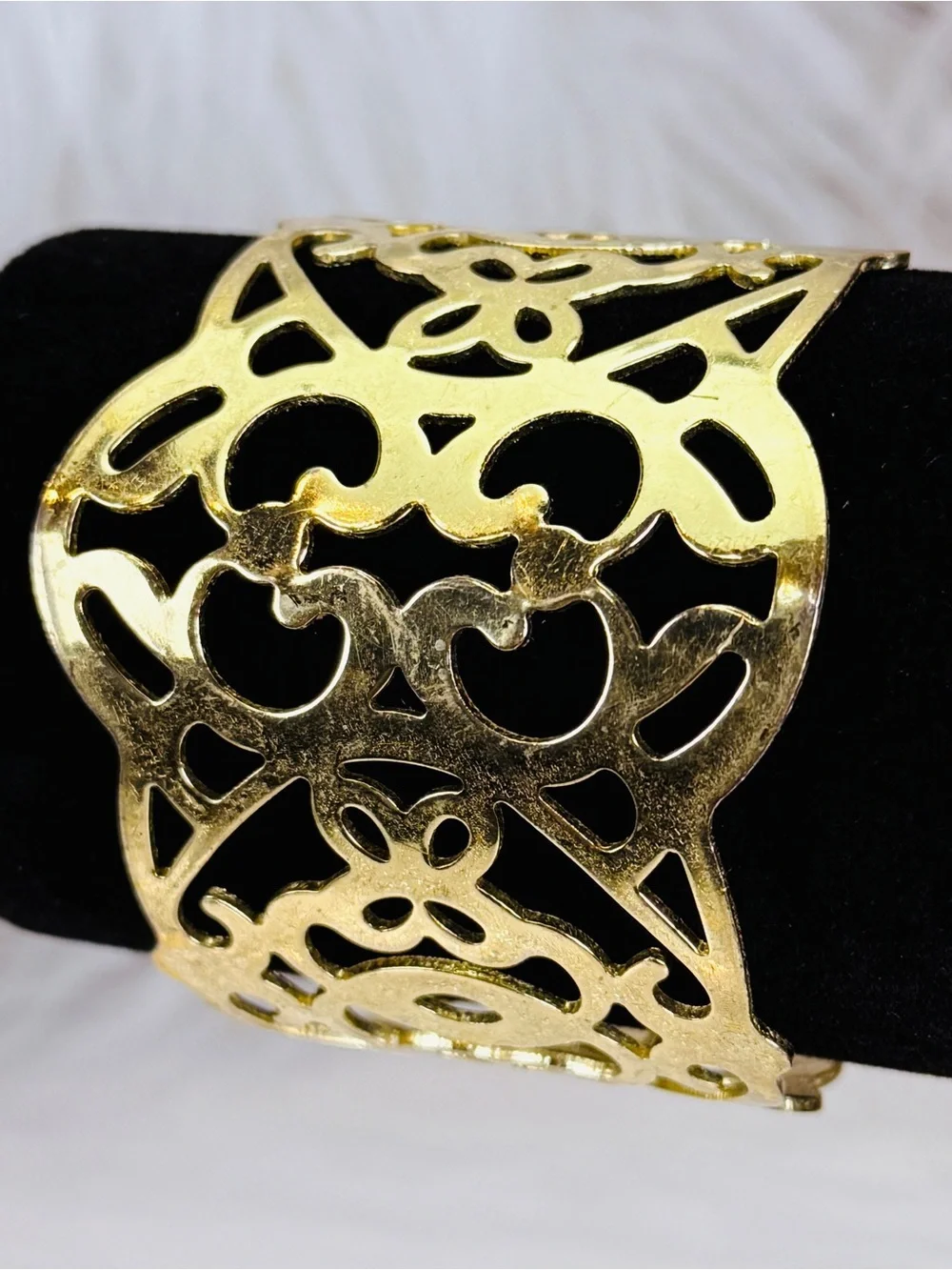 Vintage Goldtone Filigree Wide Band Cuff Bracelet